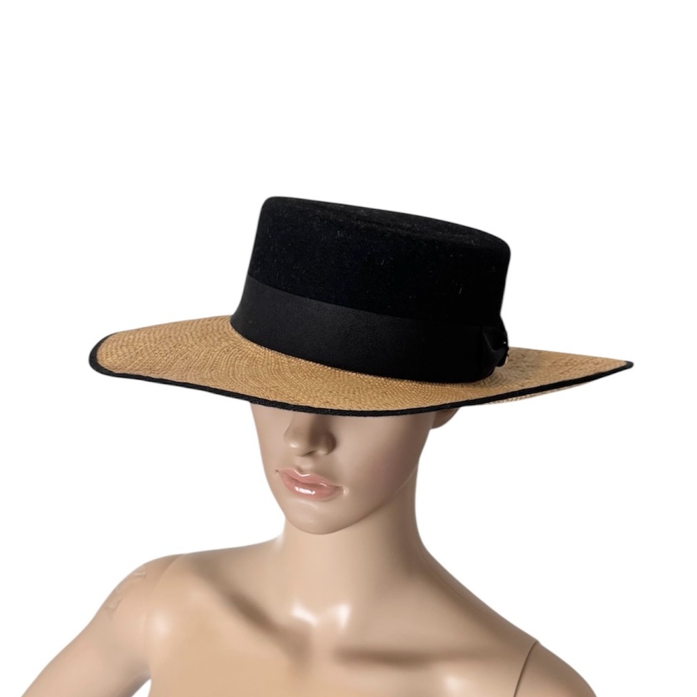 Lina Osorio Wide Brim Black Felt Straw Hat